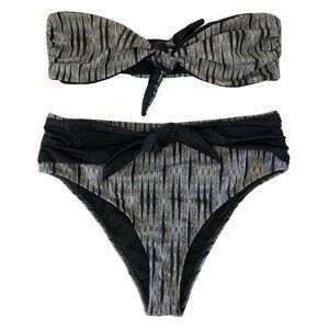 Swim Suit Women Two Piece Size L Black White Tie Knot Strapless New No Tags